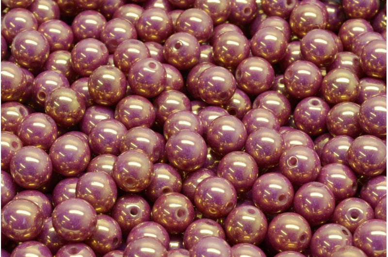 Round Druck Beads, White Luster Violet Full Coated (02010-14496), Glass, Czech Republic