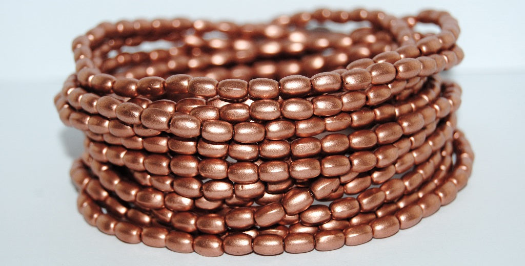 Olive Oval Pressed Glass Beads, Light Vintage Copper (64-01770), Glass, Czech Republic ~ STRANDED