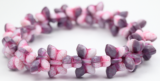 Simple Butterfly Pressed Glass Beads, Mixed Colors Purple Pink Lined (2012-MIX-PURPLE-54321), Glass, Czech Republic ~ STRANDED