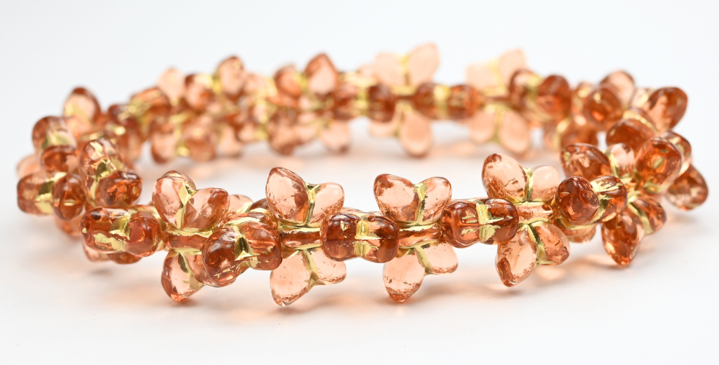 Simple Butterfly Pressed Glass Beads, Transparent Pink Gold Lined (2012-70120-54202), Glass, Czech Republic ~ STRANDED