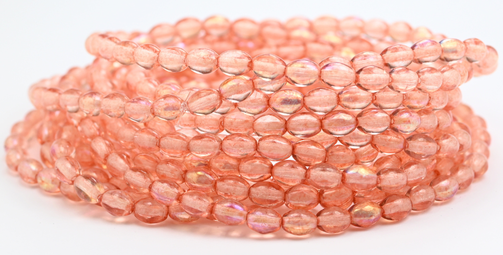 Olive Oval Pressed Glass Beads, Crystal Light Pink Peach Ab (75-00030-34305-AB), Glass, Czech Republic ~ STRANDED