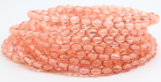 Olive Oval Pressed Glass Beads, Crystal Light Pink Peach Ab (75-00030-34305-AB), Glass, Czech Republic ~ STRANDED