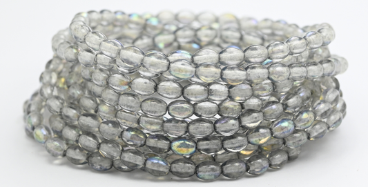 Olive Oval Pressed Glass Beads, Crystal Light Gray Ab (75-00030-34311-AB), Glass, Czech Republic ~ STRANDED