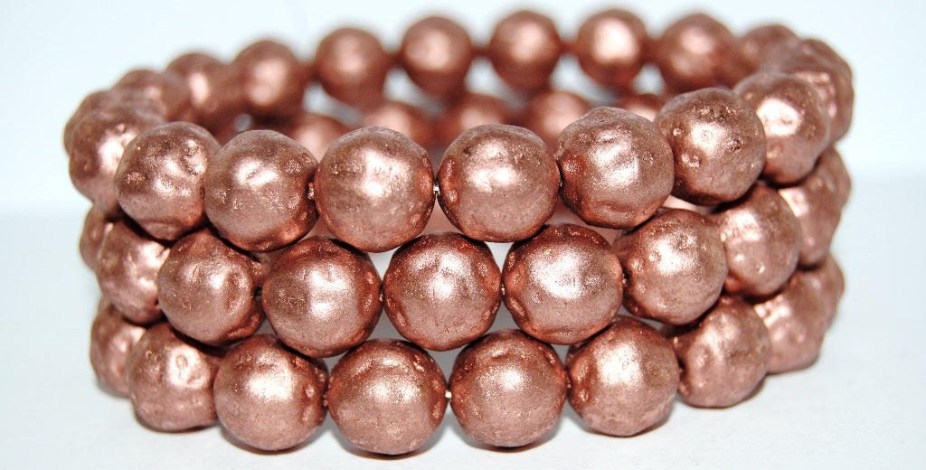 Round Pressed Glass Beads Orange Fruit, White Copper (12-02010-01780), Glass, Czech Republic ~ STRANDED