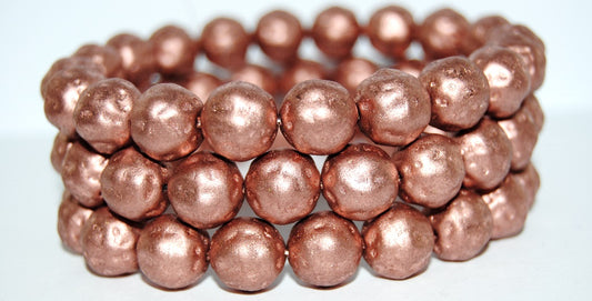 Round Pressed Glass Beads Orange Fruit, White Copper (12-02010-01780), Glass, Czech Republic ~ STRANDED