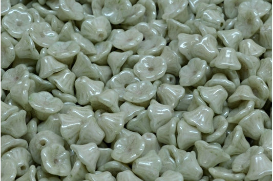 Bell Flower Cup Beads, White Luster Green Full Coated (02010-14457), Glass, Czech Republic