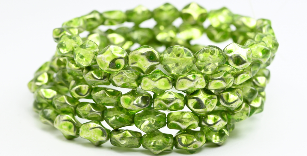Big Shaped Beads, Crystal Crystal Silver Half Coating Light Green (98-00030-27001-34310), Glass, Czech Republic ~ STRANDED