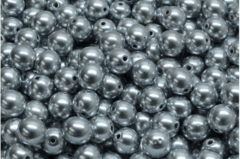 Round Druck Beads, Crystal Silver Matte (00030-01700), Glass, Czech Republic