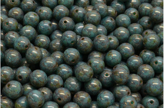 Round Druck Beads, Turquoise Senegal Violet (63130-15695), Glass, Czech Republic