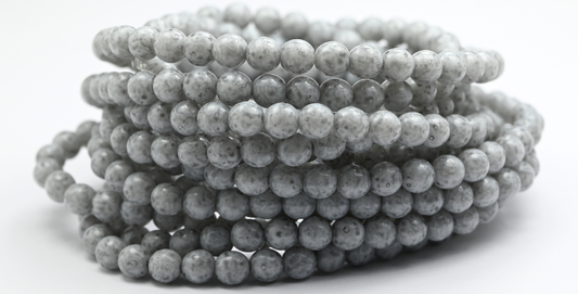 圆形压制玻璃珠，白色浅灰色 (02010-34311)，玻璃，捷克共和国 ~ 串珠