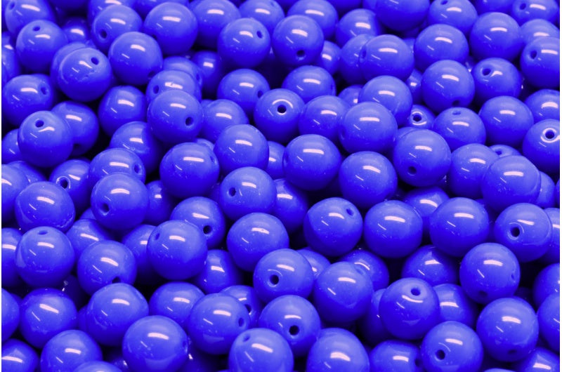 Round Druck Beads, Opaque Blue (33050), Glass, Czech Republic