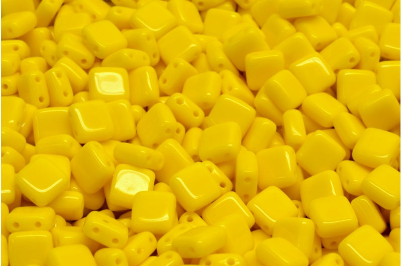 2-Holes Pressed Tile Beads, Yellow (83120), Glass, Czech Republic