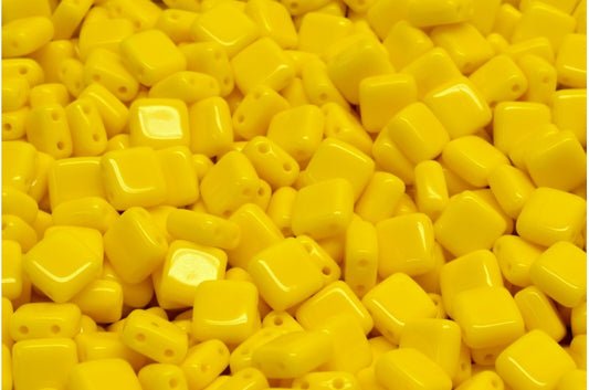 2-Holes Pressed Tile Beads, Yellow (83120), Glass, Czech Republic