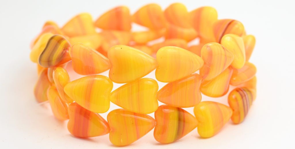 清仓 10 克 加长心形珠子，16 x 13 毫米，混色橙色 (MIX-ORANGE)，玻璃，捷克共和国