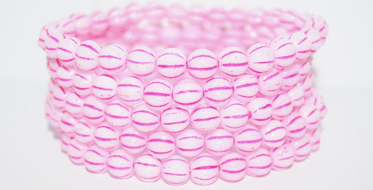 OUTLET 5 grams Melon Beads, 8 x 8 mm, Chalk White Pink Lined (03000-44877), Glass, Czech Republic