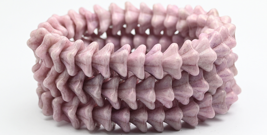 Bell Flower Pressed Glass Beads, White Luster Lila (02010-14494), Glass, Czech Republic ~ STRANDED