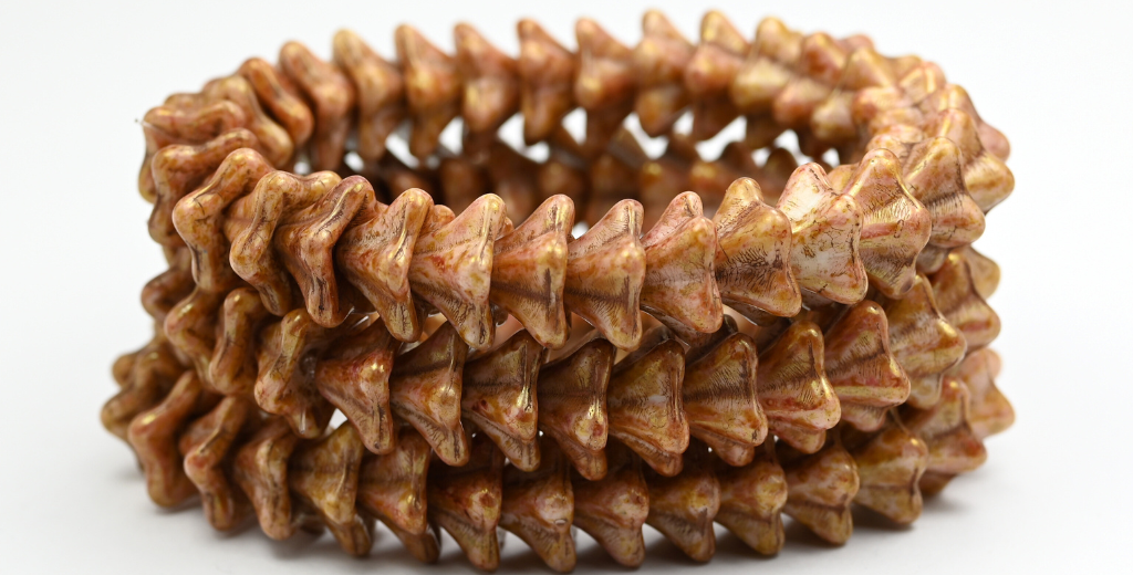 Bell Flower Pressed Glass Beads, White Senegal Red (02010-15675), Glass, Czech Republic ~ STRANDED