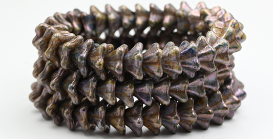 Bell Flower Pressed Glass Beads, White Senegal Blue (02010-15664), Glass, Czech Republic ~ STRANDED