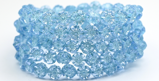 Hawaii Flower Pressed Glass Beads, Transparent Blue Blue Lined (30010-54323), Glass, Czech Republic ~ STRANDED