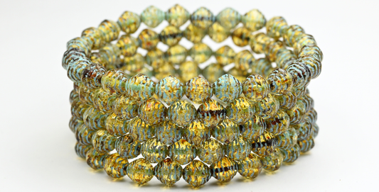 Wasp Nest Beads, Crystal Travertin Light Blue Lined (8-00030-86-54308), Glass, Czech Republic ~ STRANDED