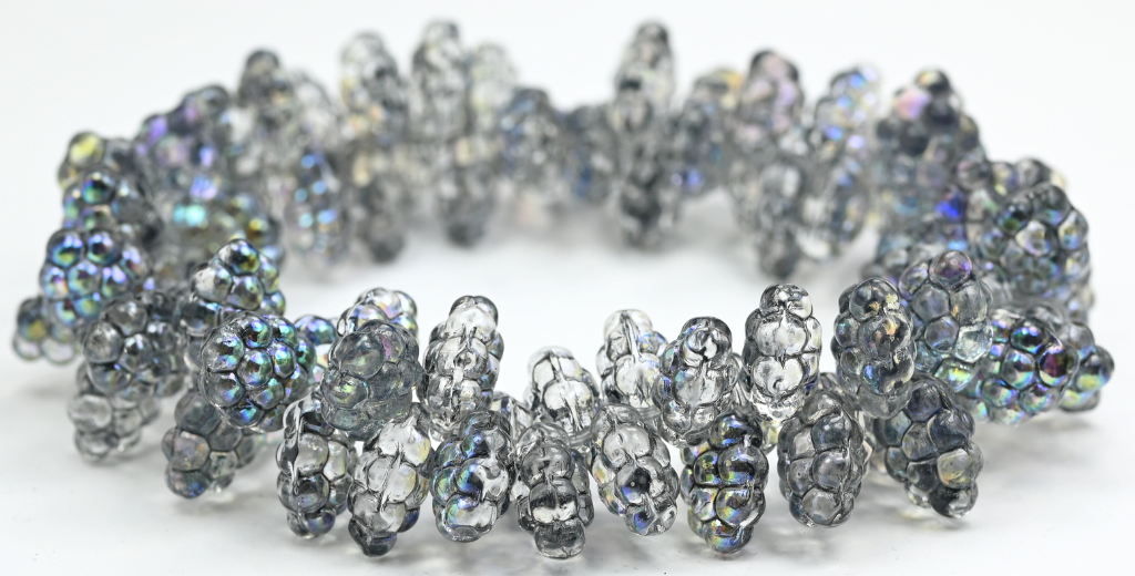 Grape Fruit Pressed Glass Beads, Crystal Light Gray Ab (1410-00030-34311-AB), Glass, Czech Republic ~ STRANDED
