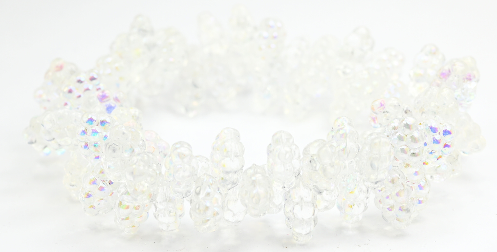 Grape Fruit Pressed Glass Beads, Crystal Ab (1410-00030-AB), Glass, Czech Republic ~ STRANDED
