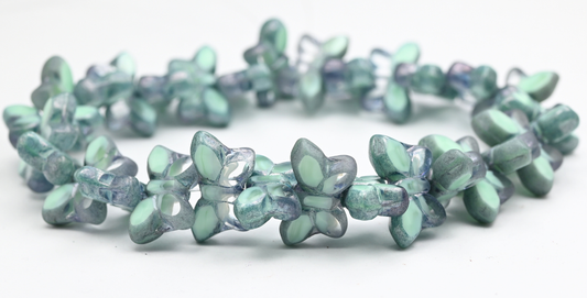 Table Cut Butterfly Beads, Teal Luster Blue Full Coated Mixed Colors Smatt (56218-14464-MIX-SMATT), Glass, Czech Republic ~ STRANDED