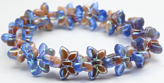 Table Cut Butterfly Beads, Transparent Blue Ab 2X (3001071010-AB-2X), Glass, Czech Republic ~ STRANDED
