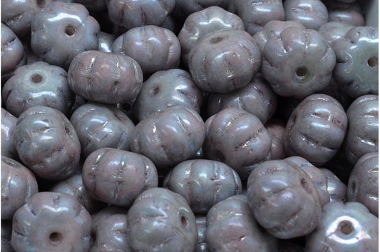 OUTLET 10 grams Pumpkin Beads, 8 x 11 mm, White Nebula (02010-15001), Glass, Czech Republic