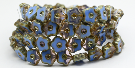 Table Cut Flower Beads With Dot, Transparent Light Amethyst Rembrandt Travertin (2003033000-43500), Glass, Czech Republic ~ STRANDED