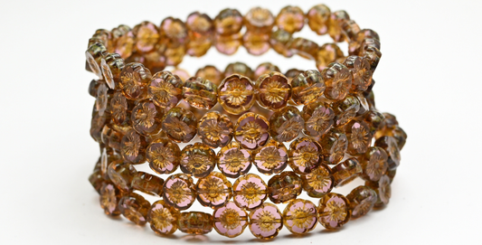 Table Cut Round Beads Hawaii Flowers, Transparent Light Amethyst Travertin (2002004-86800), Glass, Czech Republic ~ STRANDED