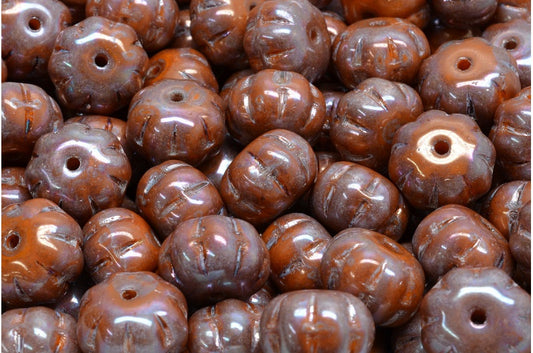 Pumpkin Beads, Opaque Yellow Nebula (93120-15001), Glass, Czech Republic