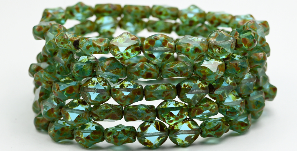Table Cut Oval Beads, Transparent Aqua Travertin (60010-86800), Glass, Czech Republic ~ STRANDED