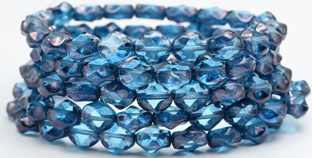 Table Cut Oval Beads, Transparent Aqua Luster Blue Full Coated (60010-14464), Glass, Czech Republic ~ STRANDED