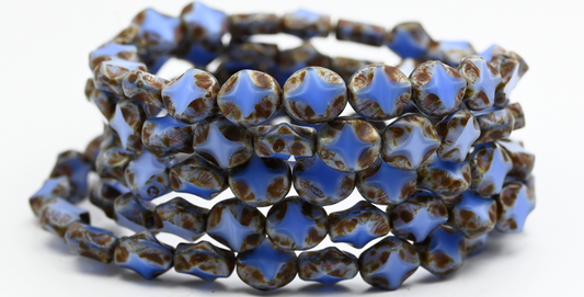 Table Cut Oval Beads, Blue With Rainbow Plated Travertin (34020-86800), Glass, Czech Republic ~ STRANDED