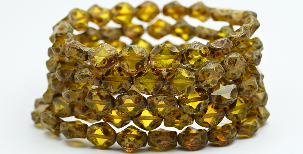 Table Cut Oval Beads, Transparent Yellow Travertin (80020-86800), Glass, Czech Republic ~ STRANDED