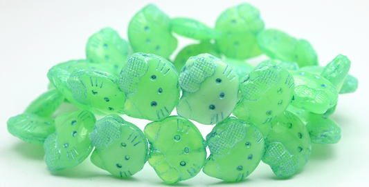 Hello Kitty Beads, Opal Green Light Blue Lined (52010-54308), Glass, Czech Republic ~ STRANDED