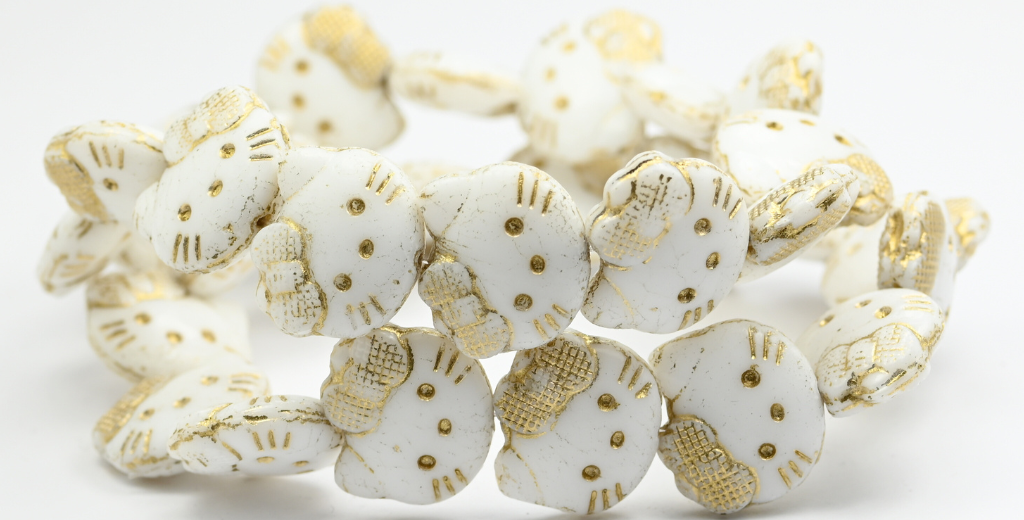 Hello Kitty Beads, White Gold Lined (1918-02010-54202), Glass, Czech Republic ~ STRANDED