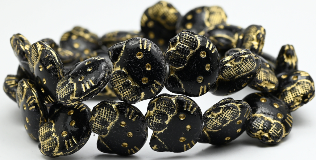 Hello Kitty Beads, Black Gold Lined (1918-23980-54202), Glass, Czech Republic ~ STRANDED