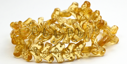 Folklore Bird Pressed Beads, Transparent Orange Gold Lined (1612-10030-54202), Glass, Czech Republic ~ STRANDED