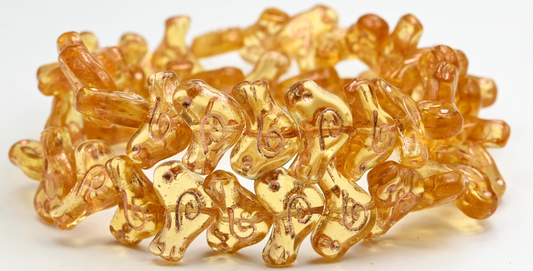 Folklore Bird Pressed Beads, Transparent Orange Copper Lined (1612-10030-54200), Glass, Czech Republic ~ STRANDED