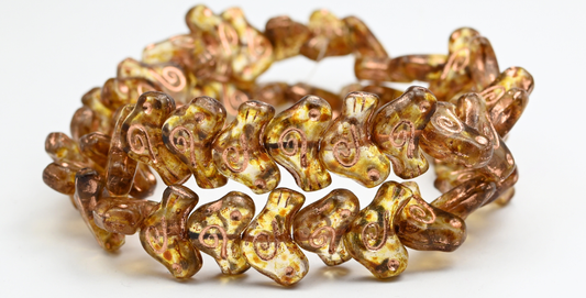 Folklore Bird Pressed Beads, Crystal Travertin Copper Lined (1612-00030-86-54200), Glass, Czech Republic ~ STRANDED