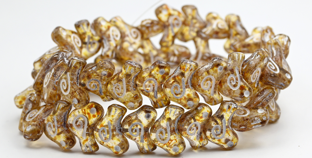 Folklore Bird Pressed Beads, Crystal Travertin White Lined (1612-00030-86-46401), Glass, Czech Republic ~ STRANDED