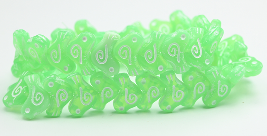 Folklore Bird Pressed Beads, Opal Green White Lined (1612-51000-46401), Glass, Czech Republic ~ STRANDED