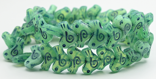 OUTLET 10 grams Folklore Bird Pressed Beads, 16 x 12 mm, Opal Green 54530 (51000-54530), Glass, Czech Republic