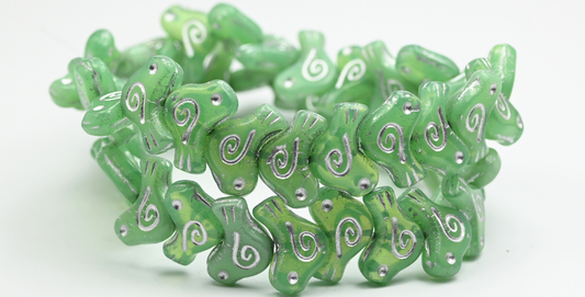 Folklore Bird Pressed Beads, Opal Green Silver Lined (1612-51000-54201), Glass, Czech Republic ~ STRANDED