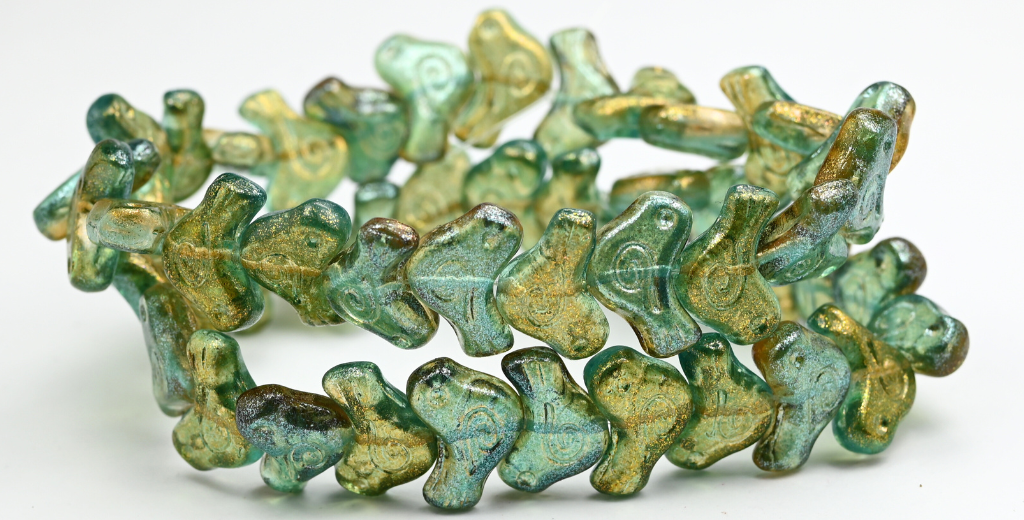 Folklore Bird Pressed Beads, Crystal 541016 (1612-00030-541016), Glass, Czech Republic ~ STRANDED