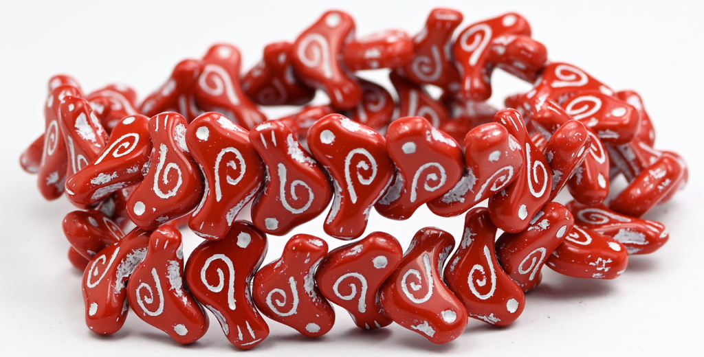 Folklore Bird Pressed Beads, 93500 White Lined (1612-93500-54312), Glass, Czech Republic ~ STRANDED