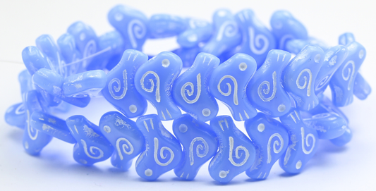 Folklore Bird Pressed Beads, Opaque Light Blue White Lined (1612-33010-46401), Glass, Czech Republic ~ STRANDED