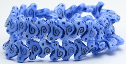 Folklore Bird Pressed Beads, Opaque Light Blue 54530 (1612-33010-54530), Glass, Czech Republic ~ STRANDED